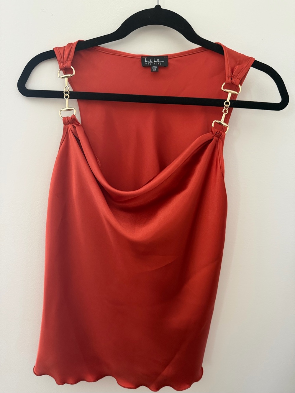 Nicole Miller Red/Rust Satin Cowl Neck Camisole with Gold Hardware  Size XS NWT